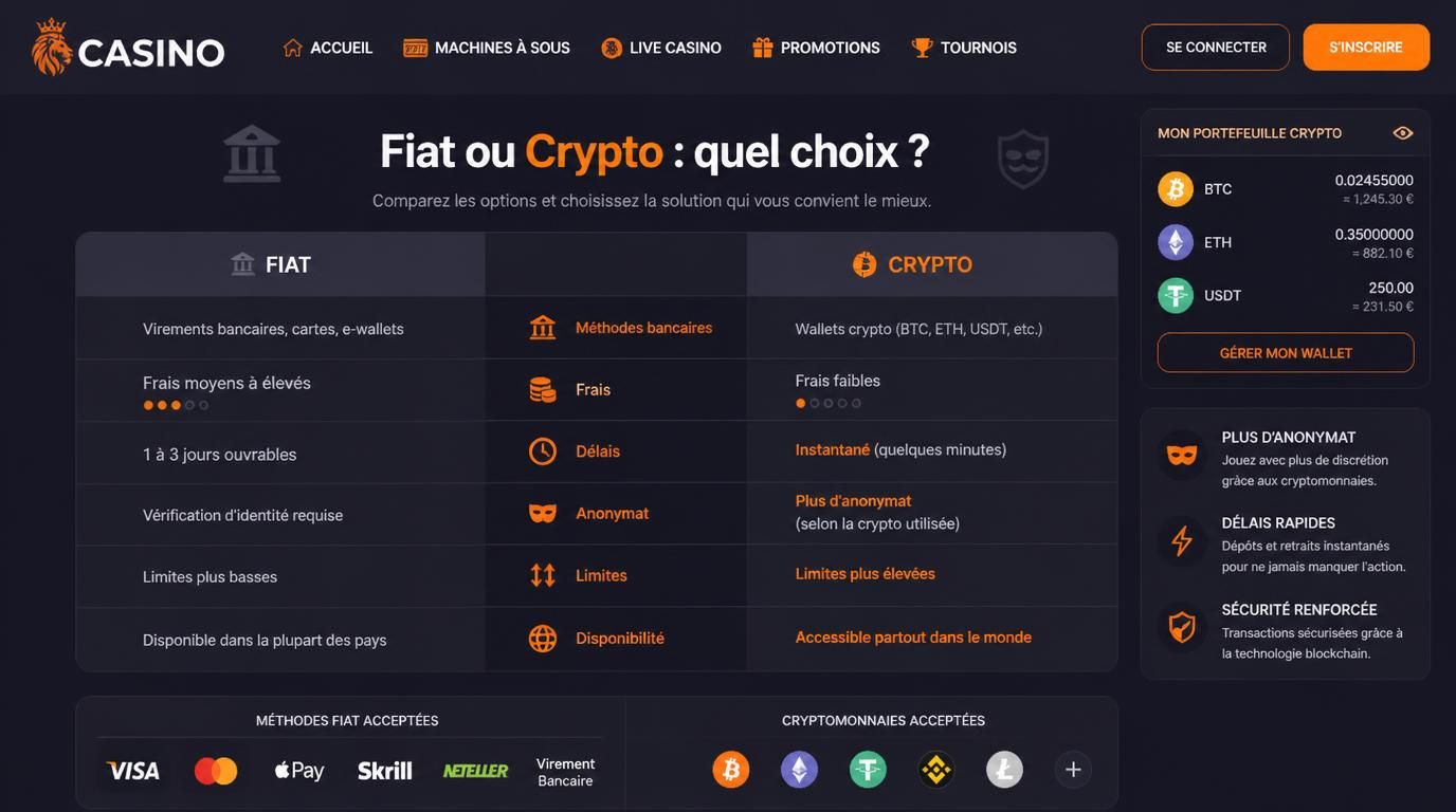 Image illustrant comparaison dépôt fiat / dépôt crypto