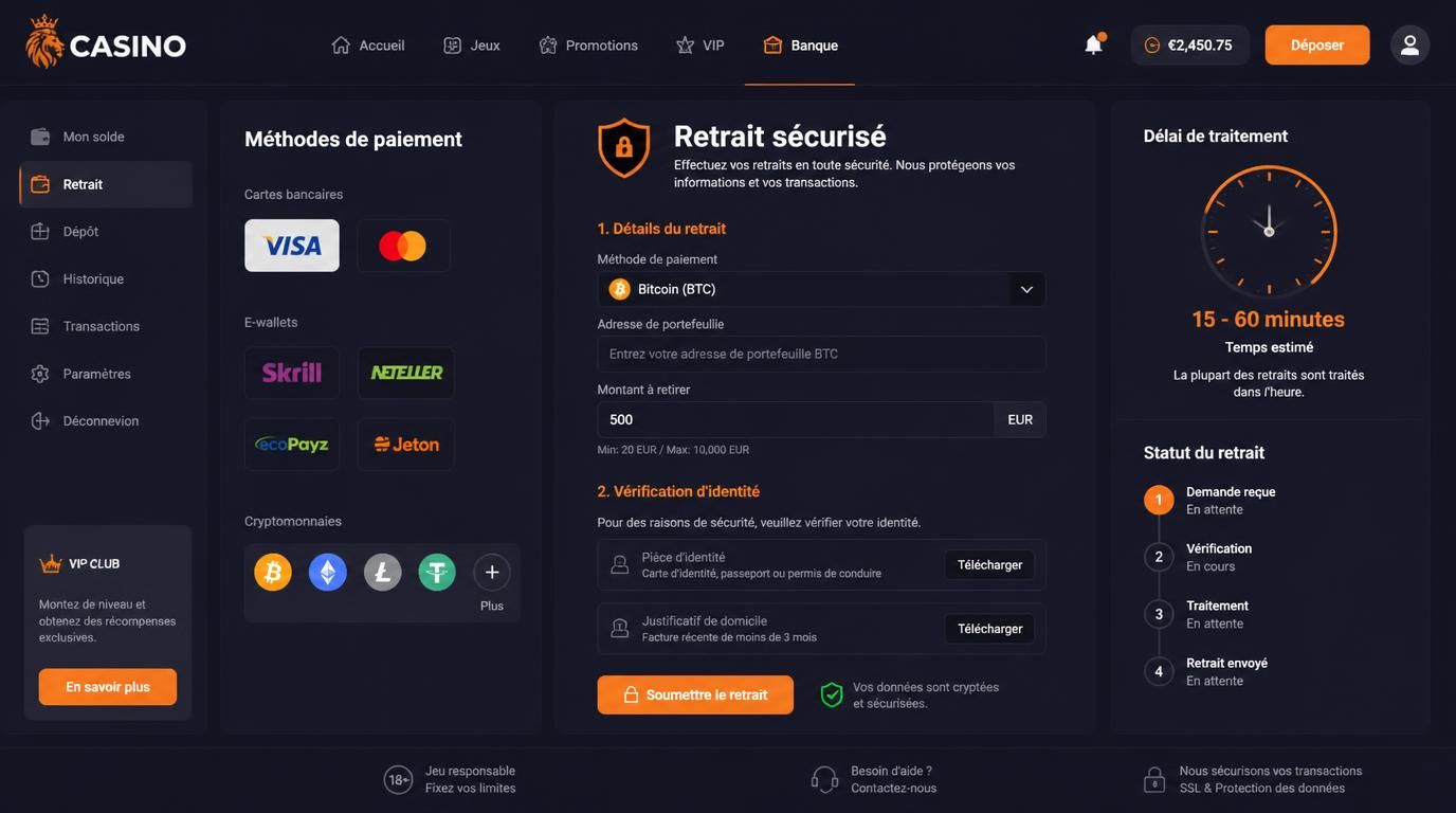 Moyens de paiement variés et retraits surveillés